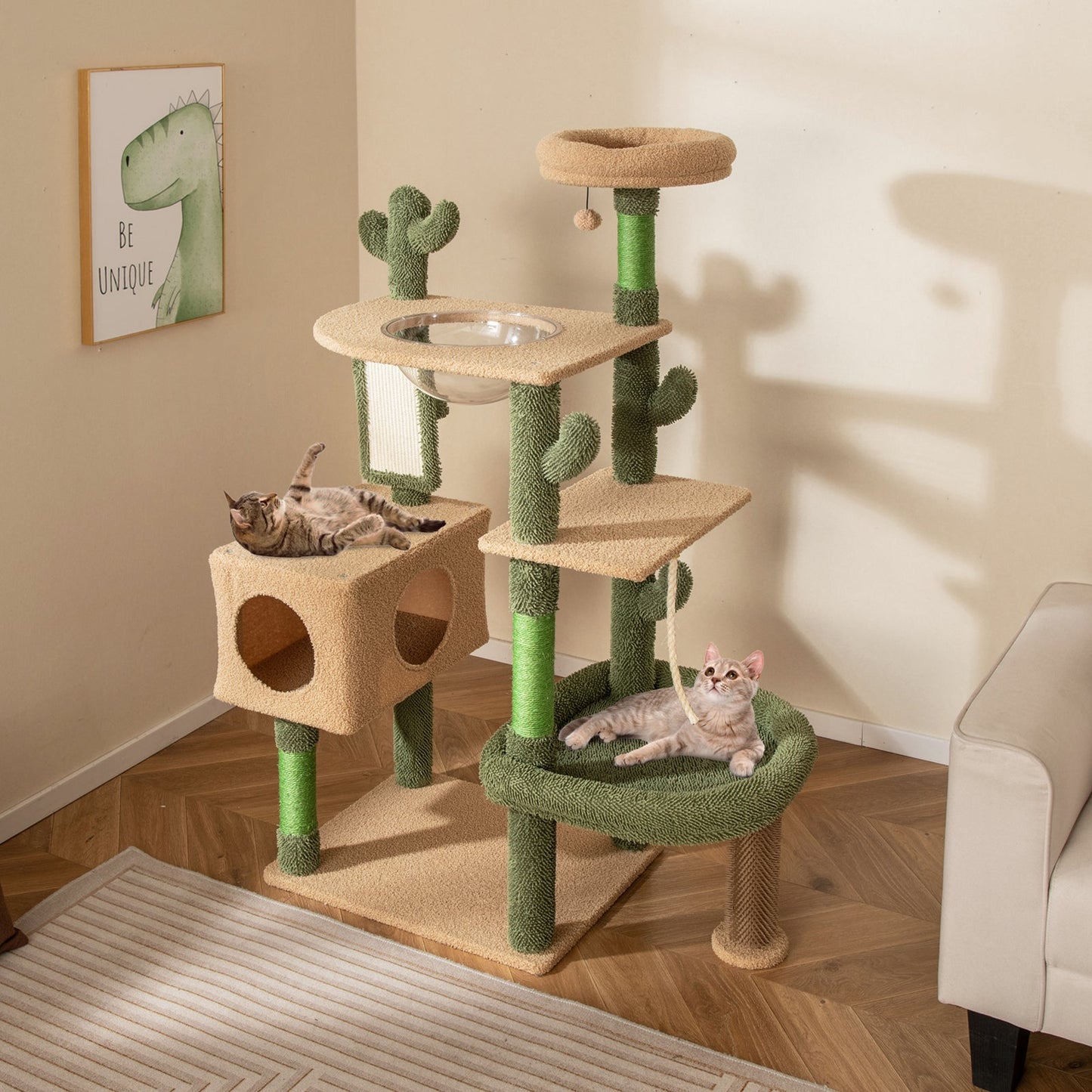 Árbol para Gatos Cactus Multinivel de 59 Pulgadas con Postes de Rasguño
