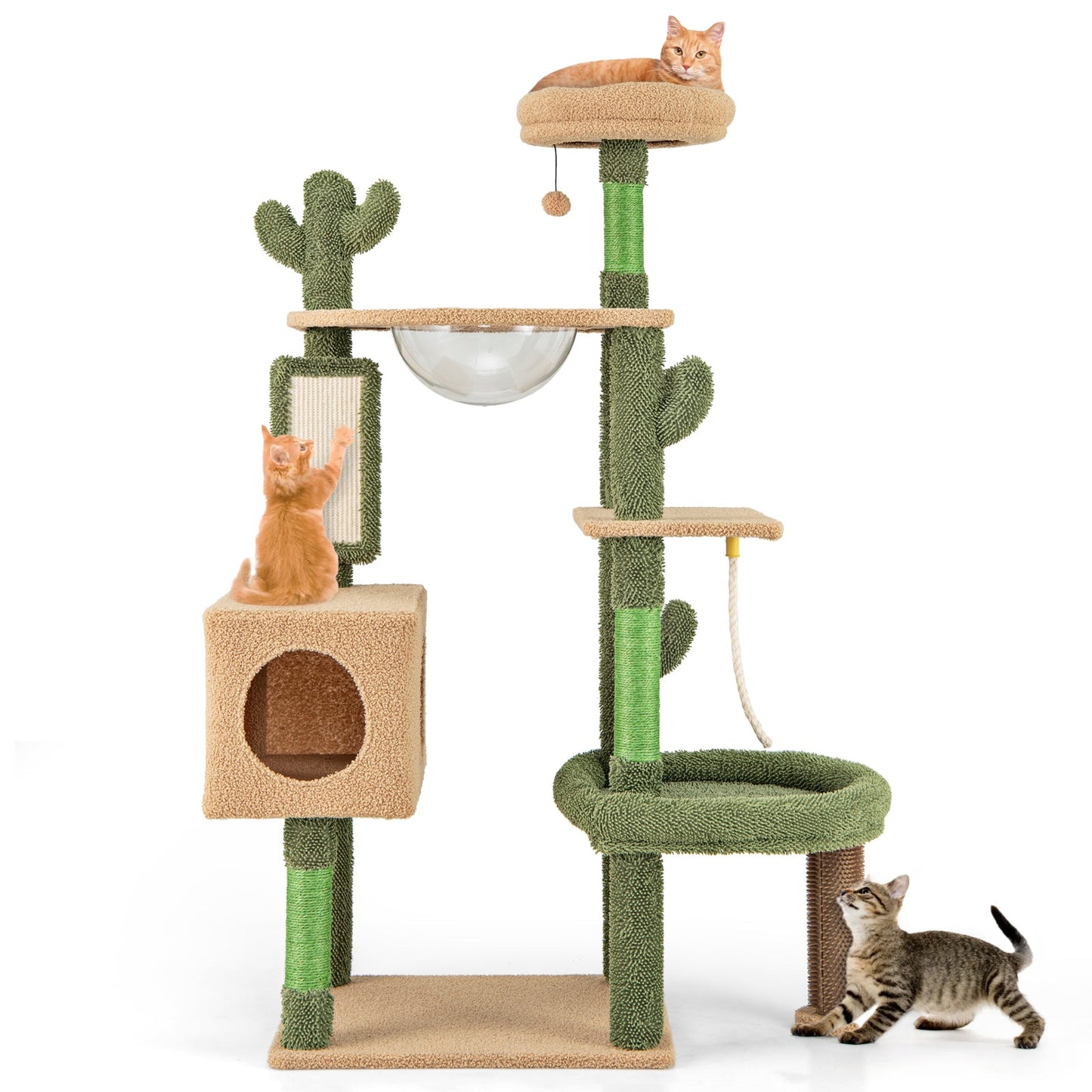 Árbol para Gatos Cactus Multinivel de 59 Pulgadas con Postes de Rasguño