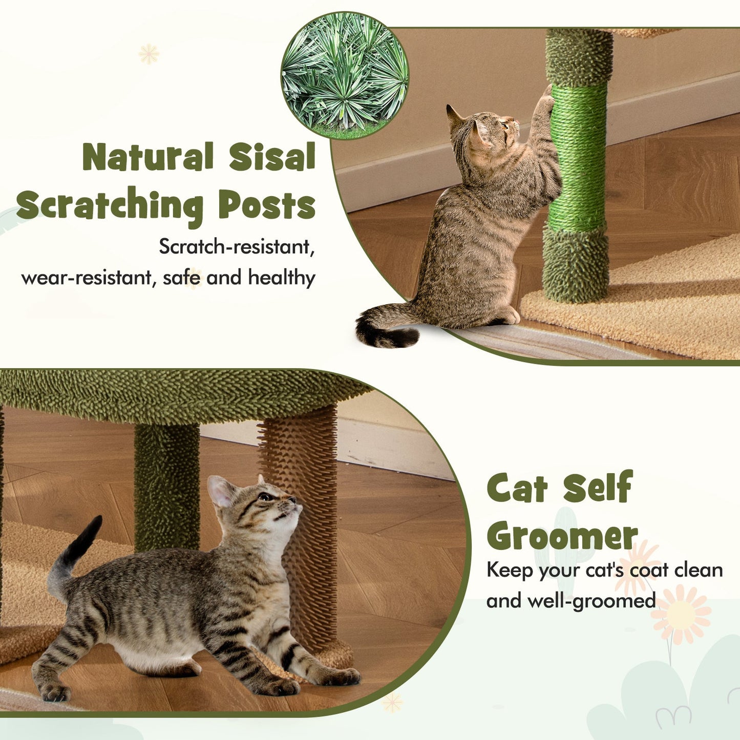 Árbol para Gatos Cactus Multinivel de 59 Pulgadas con Postes de Rasguño