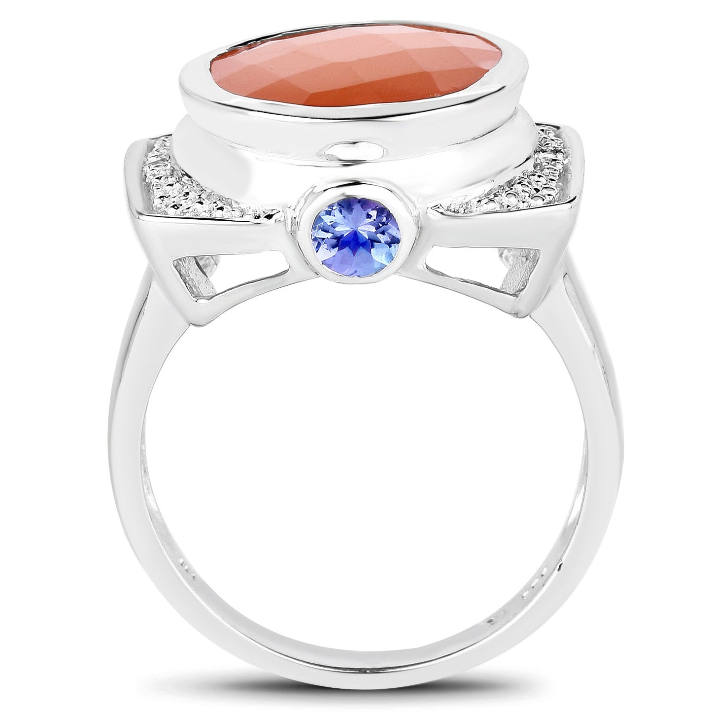 Bague en argent sterling avec pierre de lune pêche et tanzanite de 5,99 carats