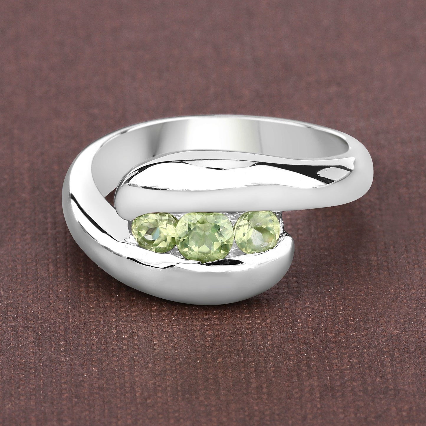0.56 Carat Genuine Peridot .925 Sterling Silver Engagement Ring