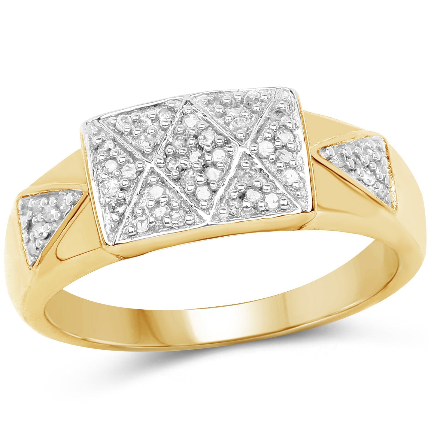Bague Cocktail en Or Jaune 14 Carats Plaqué de 0,21 Carat de Diamants Blancs