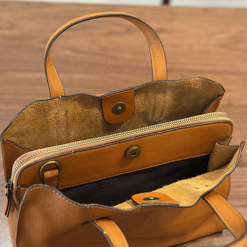 Premium Women's Casual All-Match Tote Bag in Full-Grain Cowhide Leather