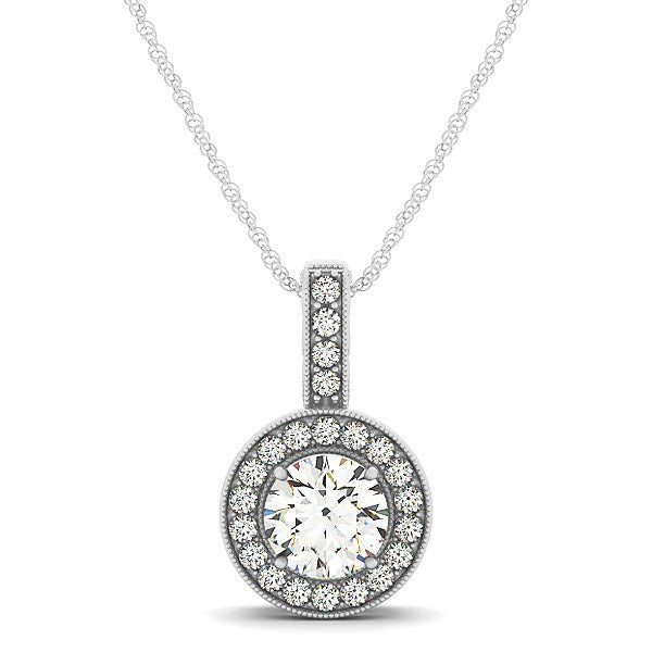 Colgante Halo de Diamantes con Bisel Milgrain en Oro Blanco de 14k