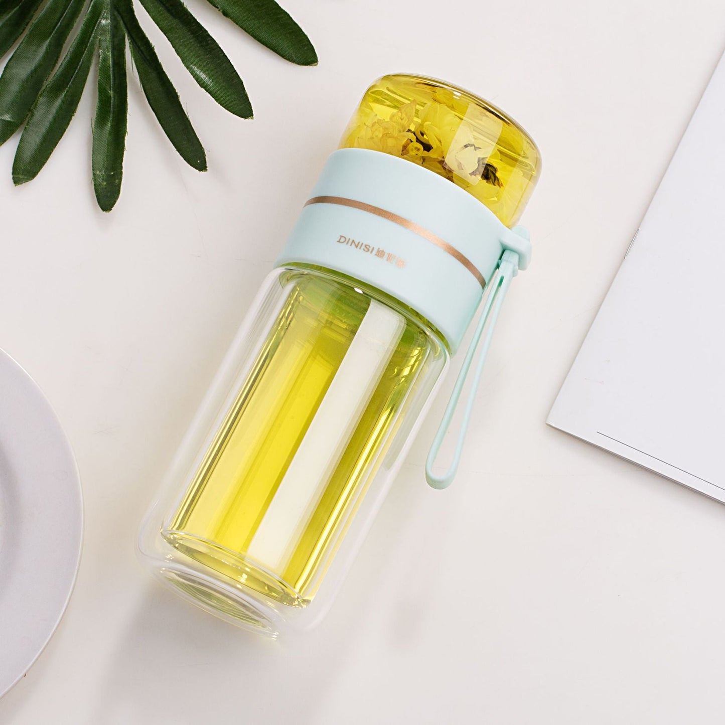Bouteille d'eau en verre premium avec infuseur à thé