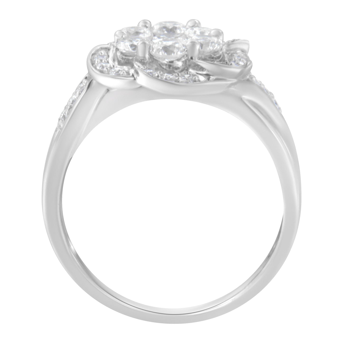 14K White Gold Floral Cluster Diamond Engagement Ring - Size 6