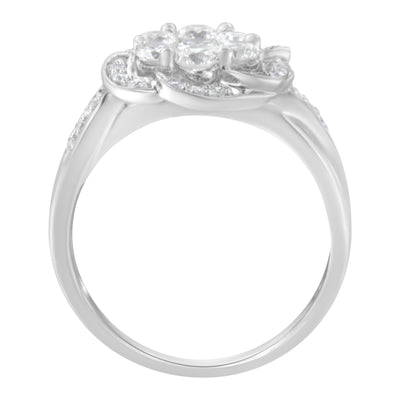 Bague de fiançailles en diamant en cluster floral en or blanc 14K - Taille 6