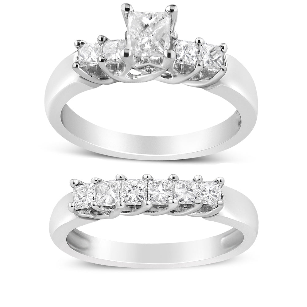 Anillo de Compromiso de Diamantes de Princesa de 5 Piedras en Oro Blanco de 14K 1.5 Cttw