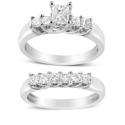 Bague de fiançailles en diamant princesse 5 pierres en or blanc 14K 1,5 Cttw