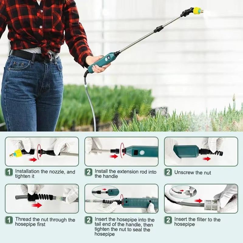 2400mAh Portable Electric Sprayer Wand. 3 nozzles, high - pressure, for garden plant watering. - Korvel