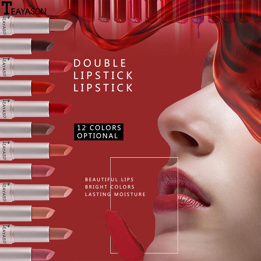 Double-Headed Non-Stick Cup Matte Matte Lip Gloss Two-In-One Matte Bean Paste Does Not Fade With Cup Lipstick Female - Korvel
