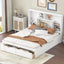 Elegant Queen Size Platform Bed with Storage Headboard, White