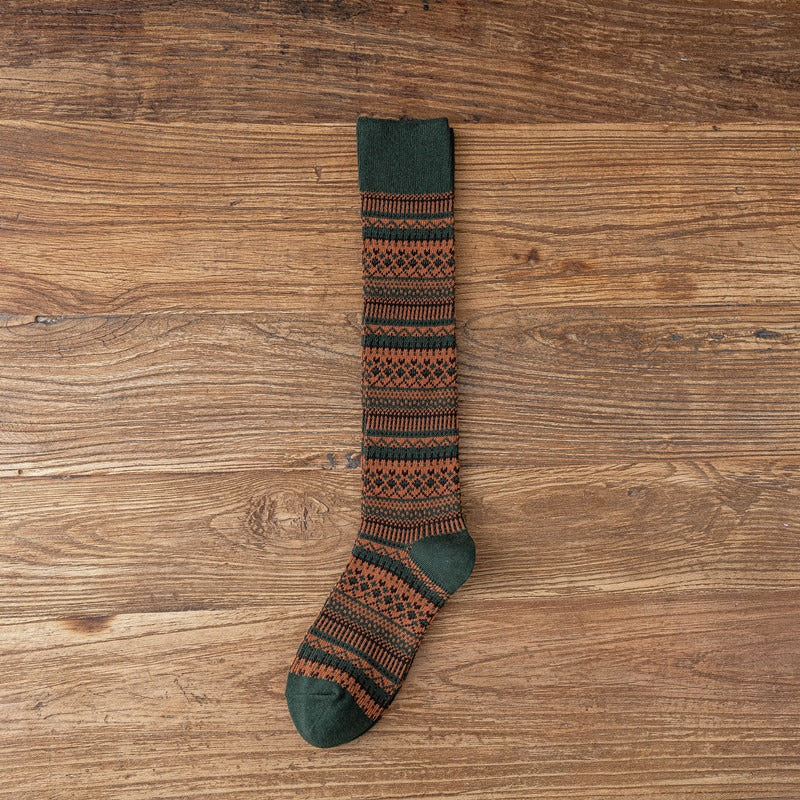 Socks Women's Middle and High Tube Calf and Knee Socks Ins Ethnic Style Net Red Style Harajuku Mori Striped Cotton Socks - Korvel