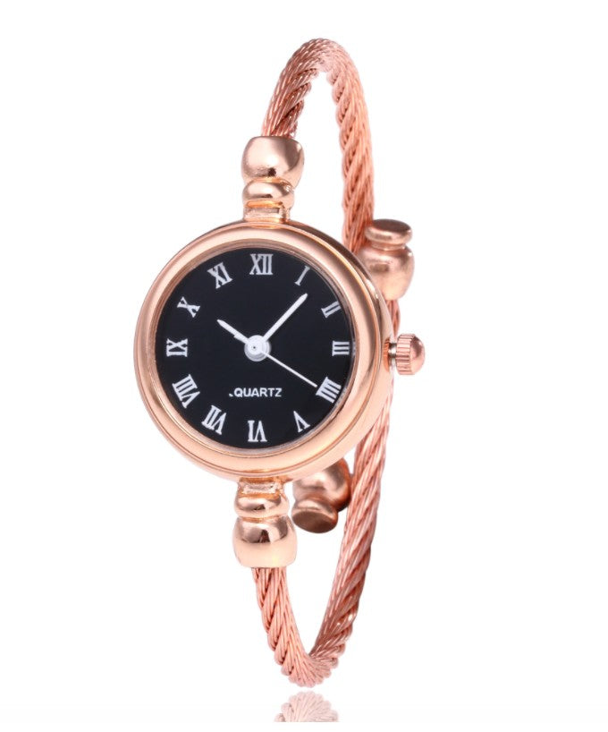 Women's Watches Bracelet Style Opening Simple Retro Art Fashion Watches Women's Fashion Quartz Watch Relogio Feminino（Rose gold belt） - Korvel