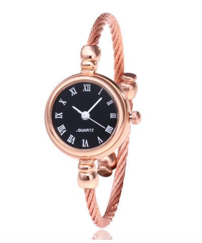 Women's Watches Bracelet Style Opening Simple Retro Art Fashion Watches Women's Fashion Quartz Watch Relogio Feminino（Rose gold belt） - Korvel