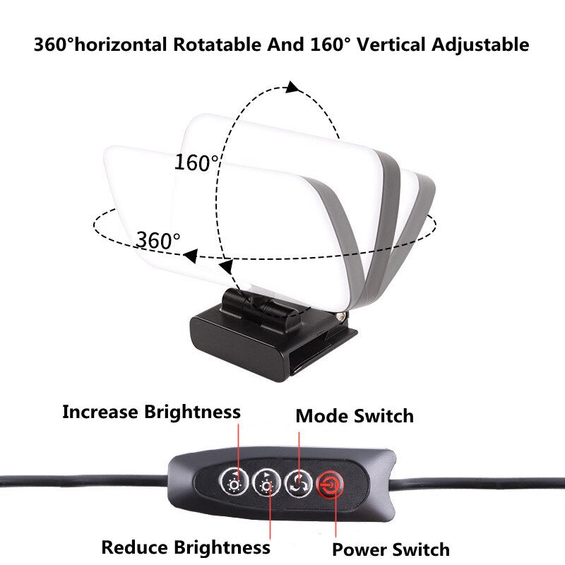 Mini Video Light Conference Live Streaming Kit Webcam Vlog Photography Fill Lamp Selfie Adjustable Portable LED Luz Microphone - Korvel