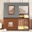 Wood Twin Size House Bunk Bed with Roof, Ladder and 2 Windows, Oak & Smoky Grey - Korvel