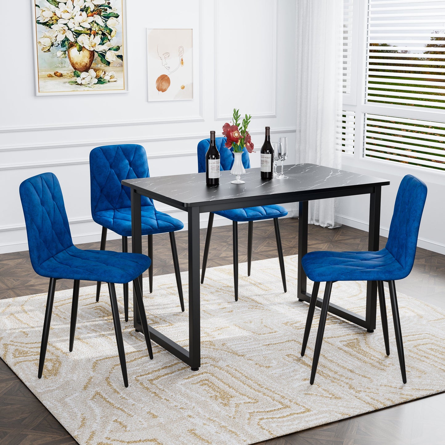 Dining Chairs Set of 4, Modern Kitchen Dining Room Chairs, Velvet Dining Chair Upholstered Cushion Seat and Sturdy Metal Legs - Korvel