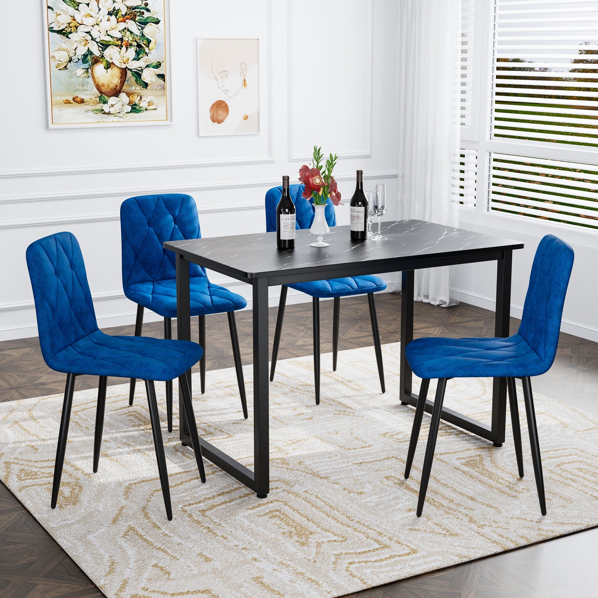 Dining Chairs Set of 4, Modern Kitchen Dining Room Chairs, Velvet Dining Chair Upholstered Cushion Seat and Sturdy Metal Legs - Korvel