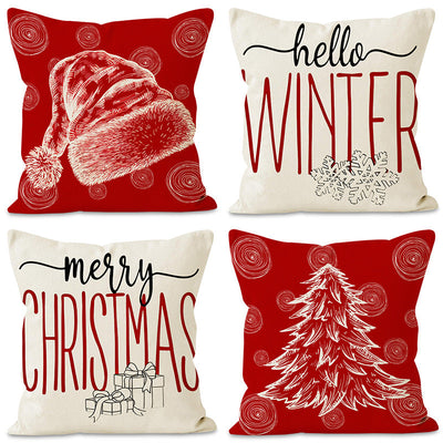 Christmas hat pillowcase linen Christmas tree letter print pillowcase holiday - Korvel