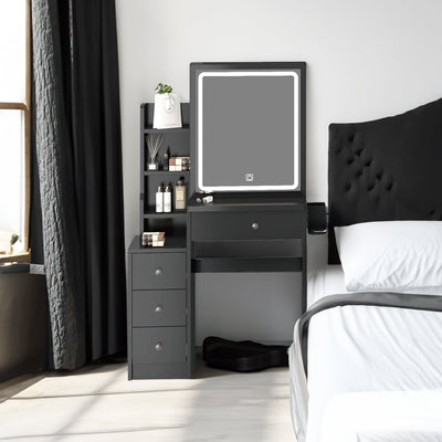 Elegant Dressing Table with Cushioned Stool and LED Mirror