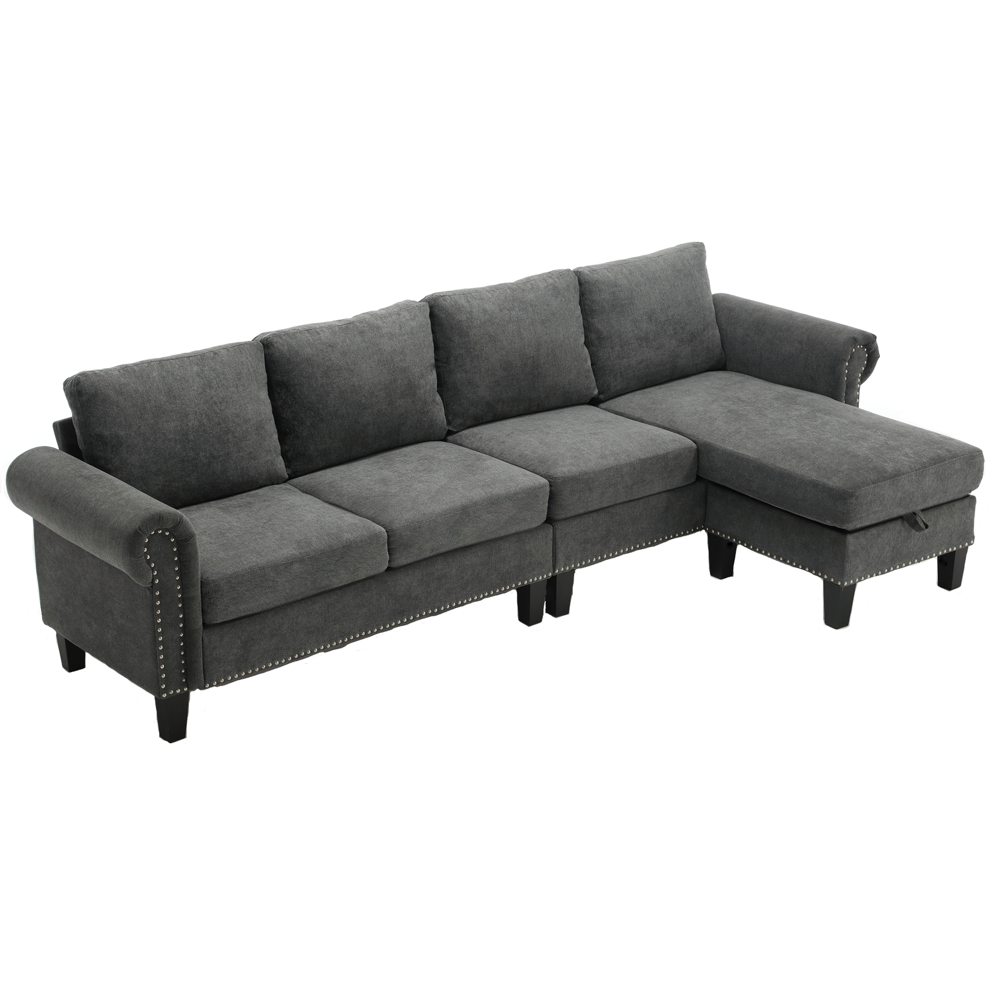 Convertible Sectional Sofa with Storage,L-shaped sofa Modern Linen Fabric Sectional Couches for Living Room,Gray - Korvel