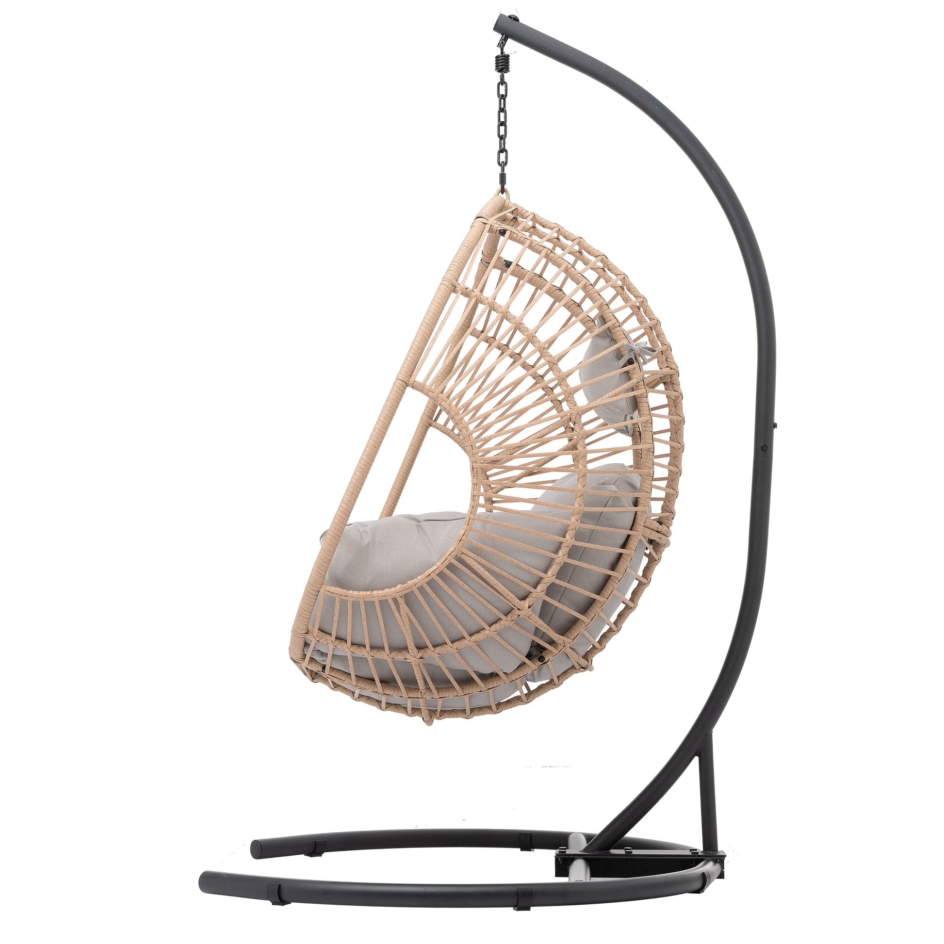 Outdoor Indoor Swing Egg Chair Natural color wicker with beige cushion - Korvel