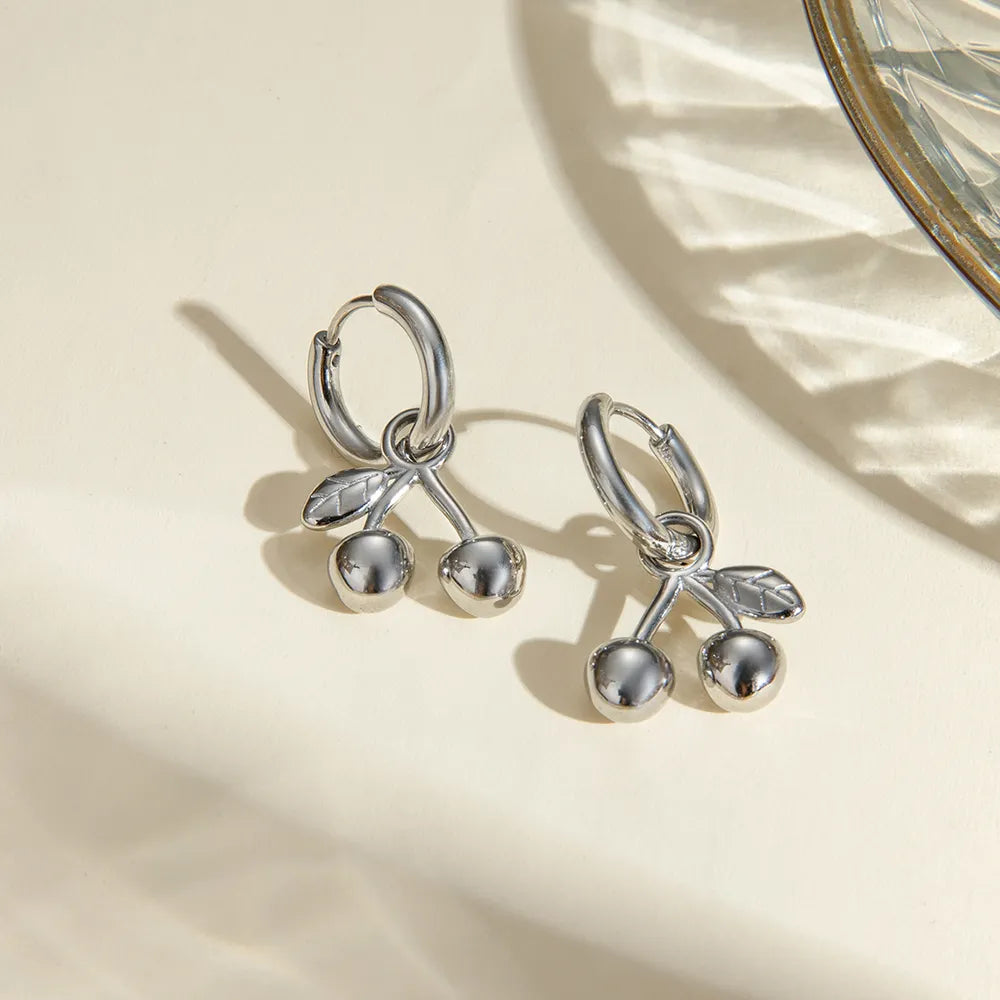 Stainless Steel Cherry Drop Earrings - Korvel