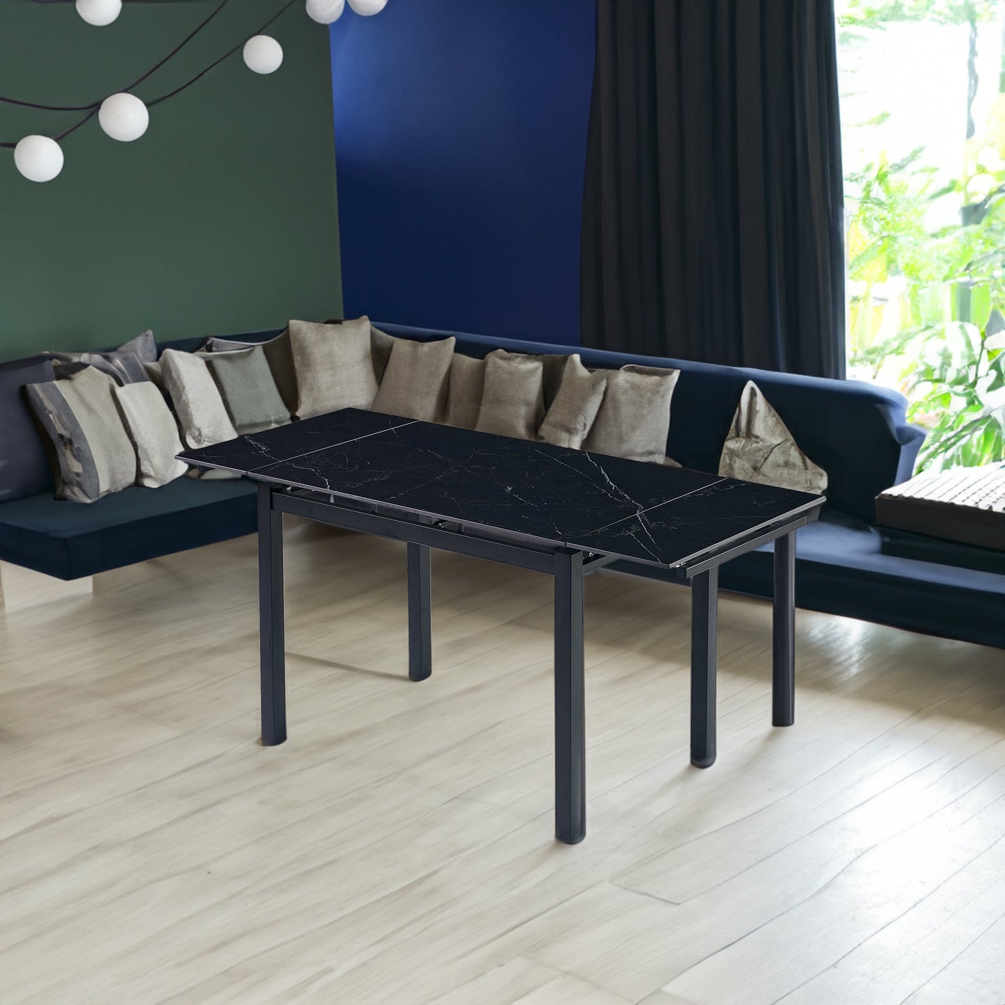Black Ceramic Expandable Dining Room Table for Small Spaces