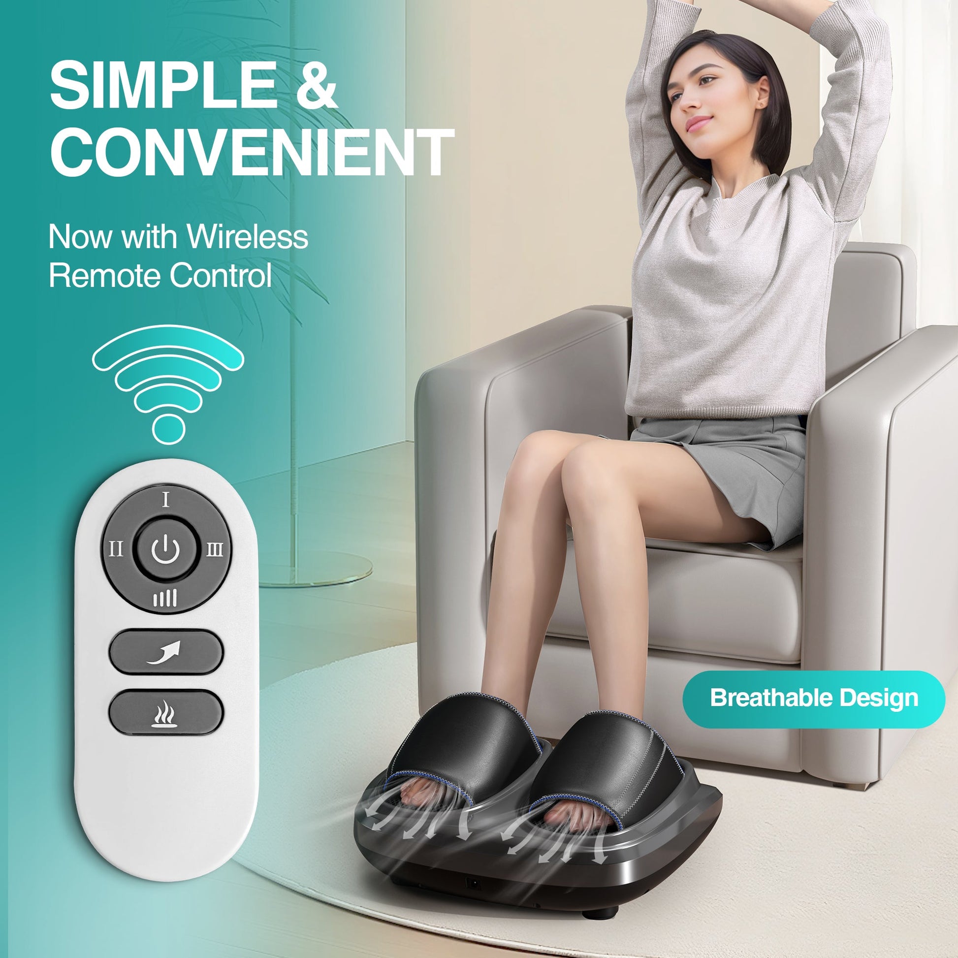 Shiatsu foot massager, heating and deep massage therapy, air compression, vibration pain relief, and circulation - Korvel