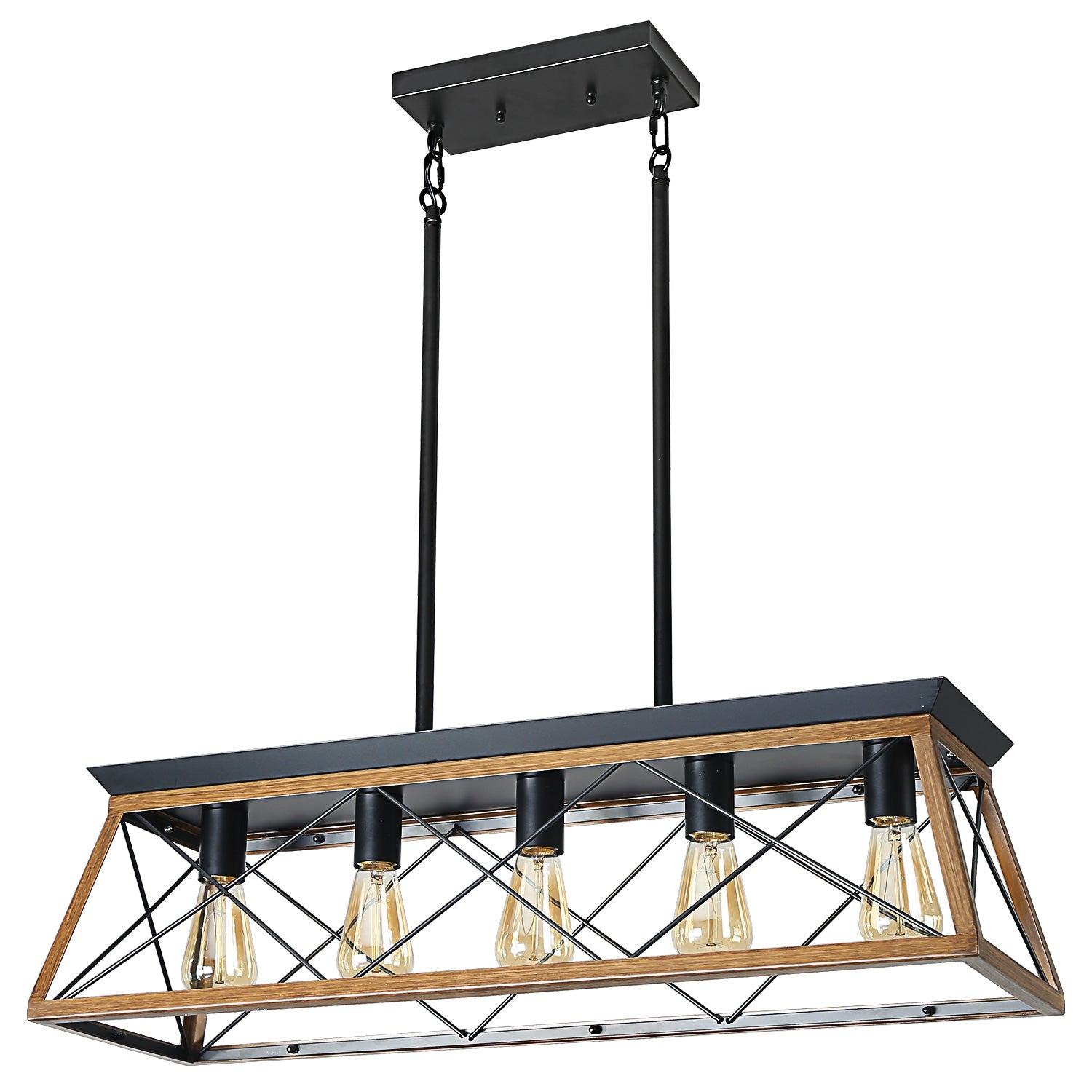 Farmhouse Chandeliers With 5 Bulbs For Dining Room Walnut - Korvel