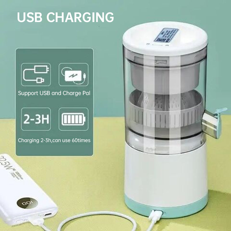 Portable USB - rechargeable slow juicer for oranges, lemons & other fruits. A handy electric blender for home kitchens. - Korvel