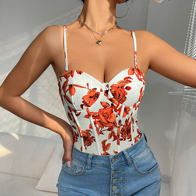 Strap print one-piece summer sexy jumpsuit interior - Korvel