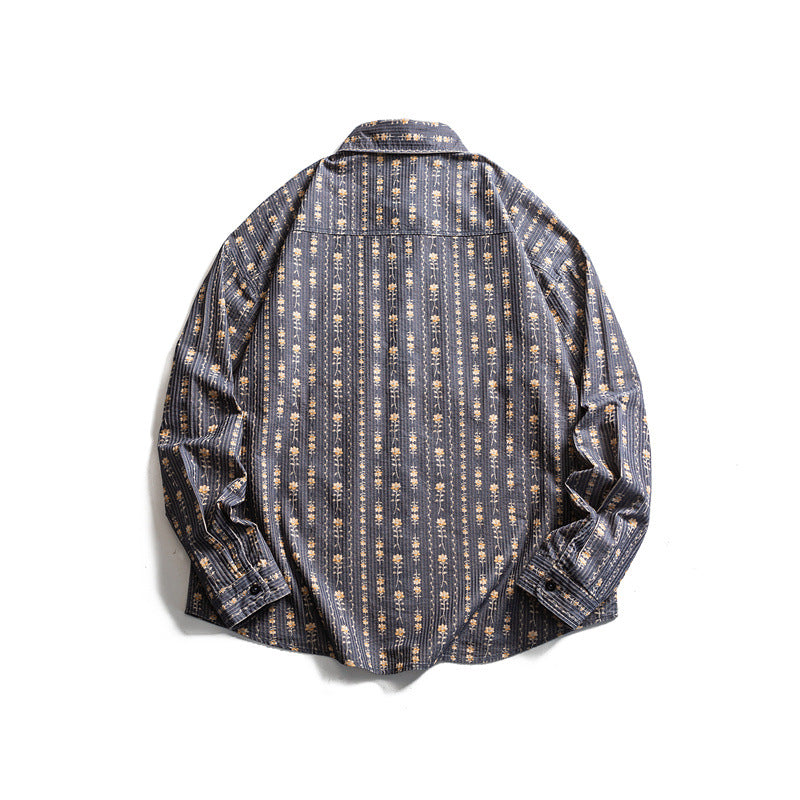 Japanese Retro Striped Long Sleeve Shirt for All