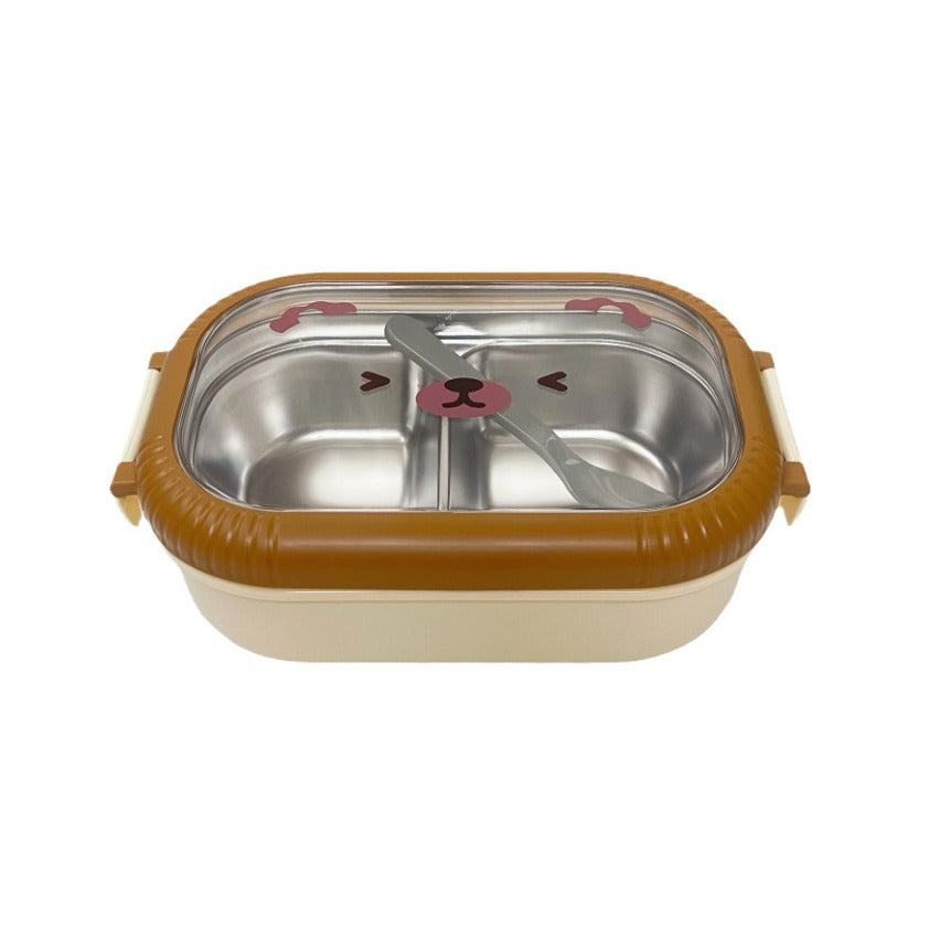 Cartoon cute bear stainless steel portable compartment lunch box with lid - Korvel