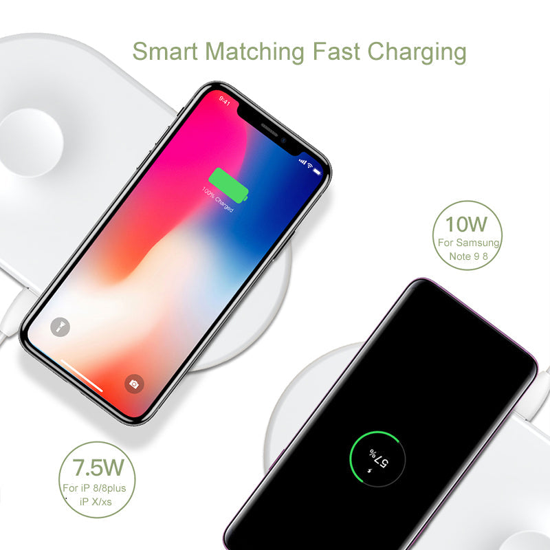 Baseus 2 in 1 Wireless Charger Pad For Apple Watch iPhone X Xs Max XR Desktop Fast Wireless Charging Charger Born for Apple Fans - Korvel