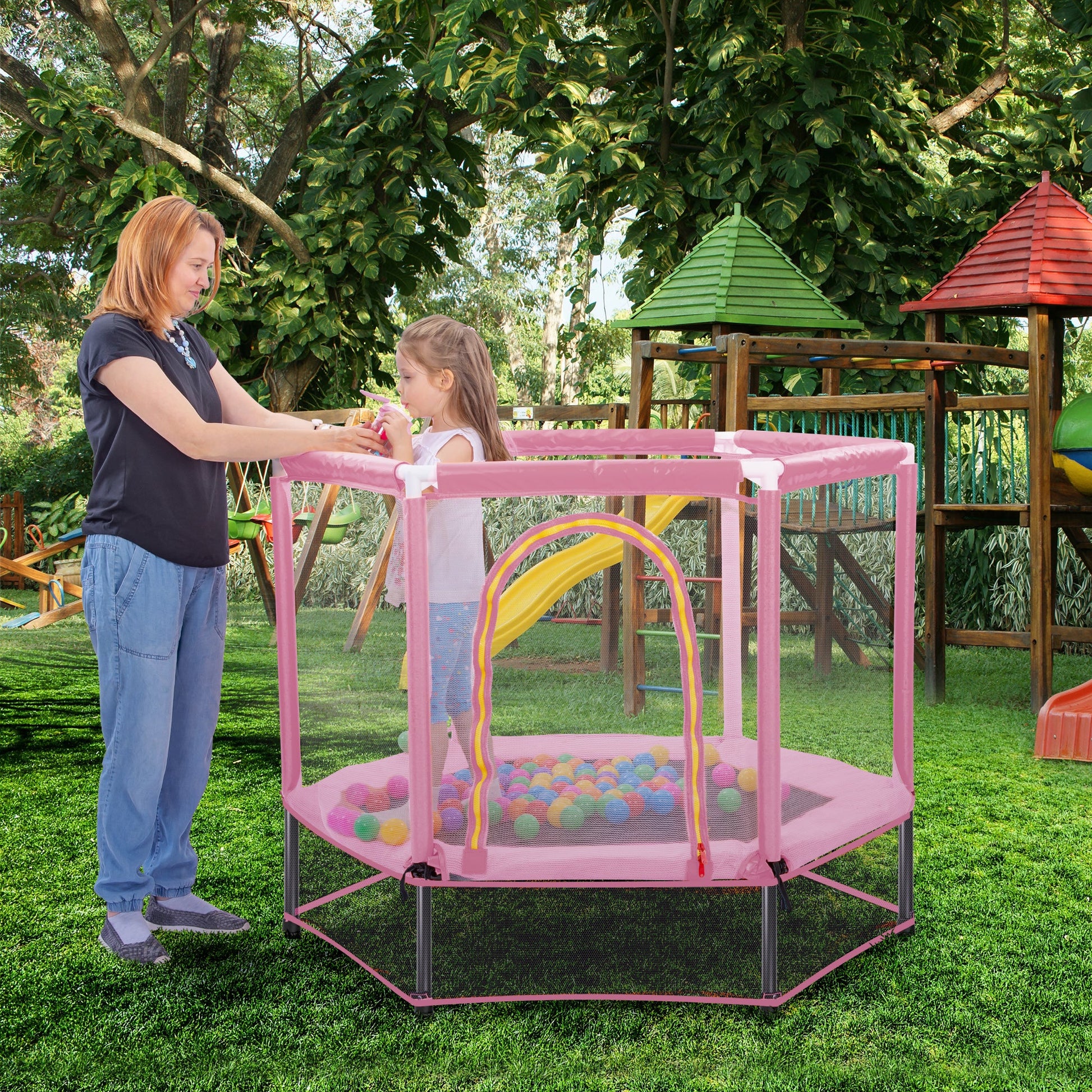 55'' Toddlers Trampoline with Safety Enclosure Net and Balls, Indoor Outdoor Mini Trampoline for Kids - Korvel