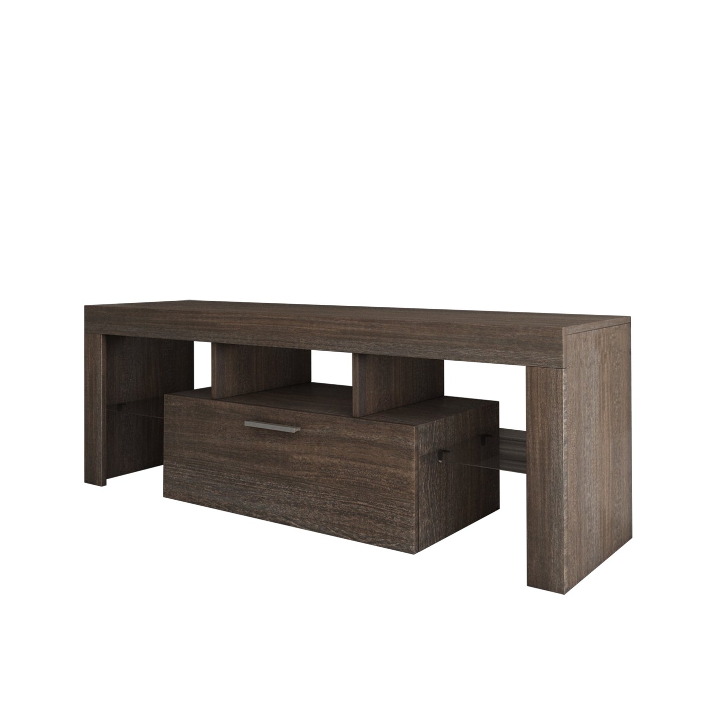 Meuble TV moderne marron avec éclairage LED - Assemblage rapide