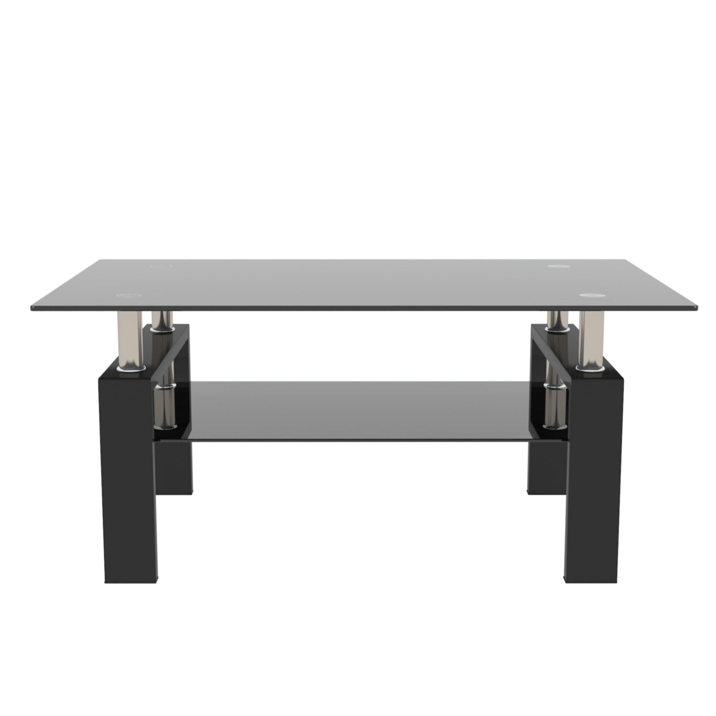 Rectangle Black Glass Coffee Table  Clear Coffee Table Modern Side Center Tables for Living Room Living Room Furniture - Korvel