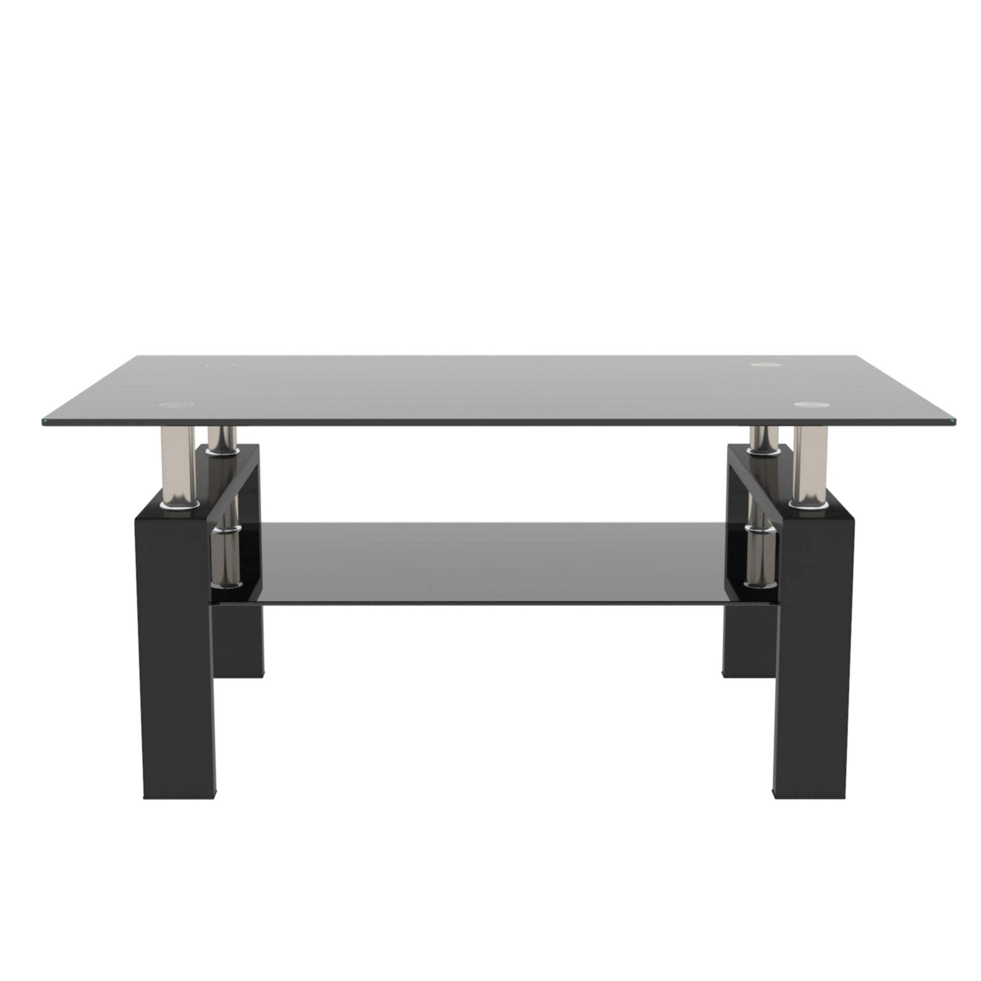 Rectangle Black Glass Coffee Table  Clear Coffee Table Modern Side Center Tables for Living Room Living Room Furniture - Korvel