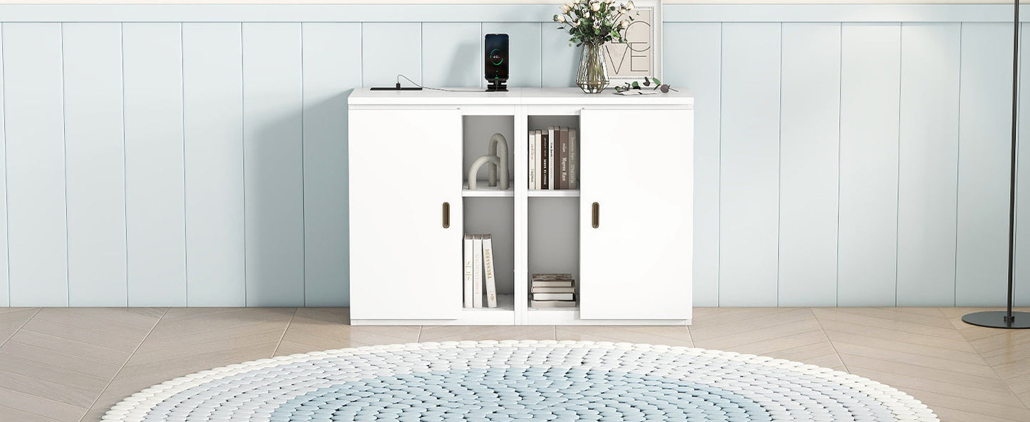 Lit Murphy Queen Size avec étagères et ports USB - Blanc