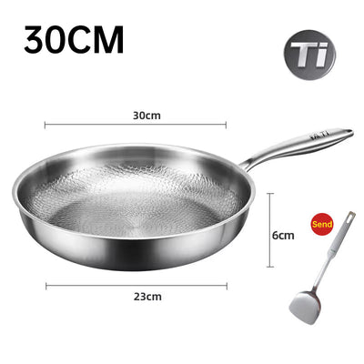 German uncoated pure titanium frying pan with fish - scale hammer pattern. Non - stick, ideal for household steak frying, a piec - Korvel