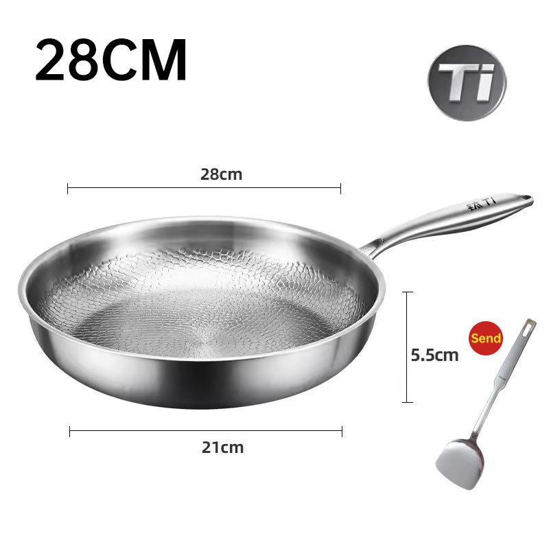 German uncoated pure titanium frying pan with fish - scale hammer pattern. Non - stick, ideal for household steak frying, a piec - Korvel