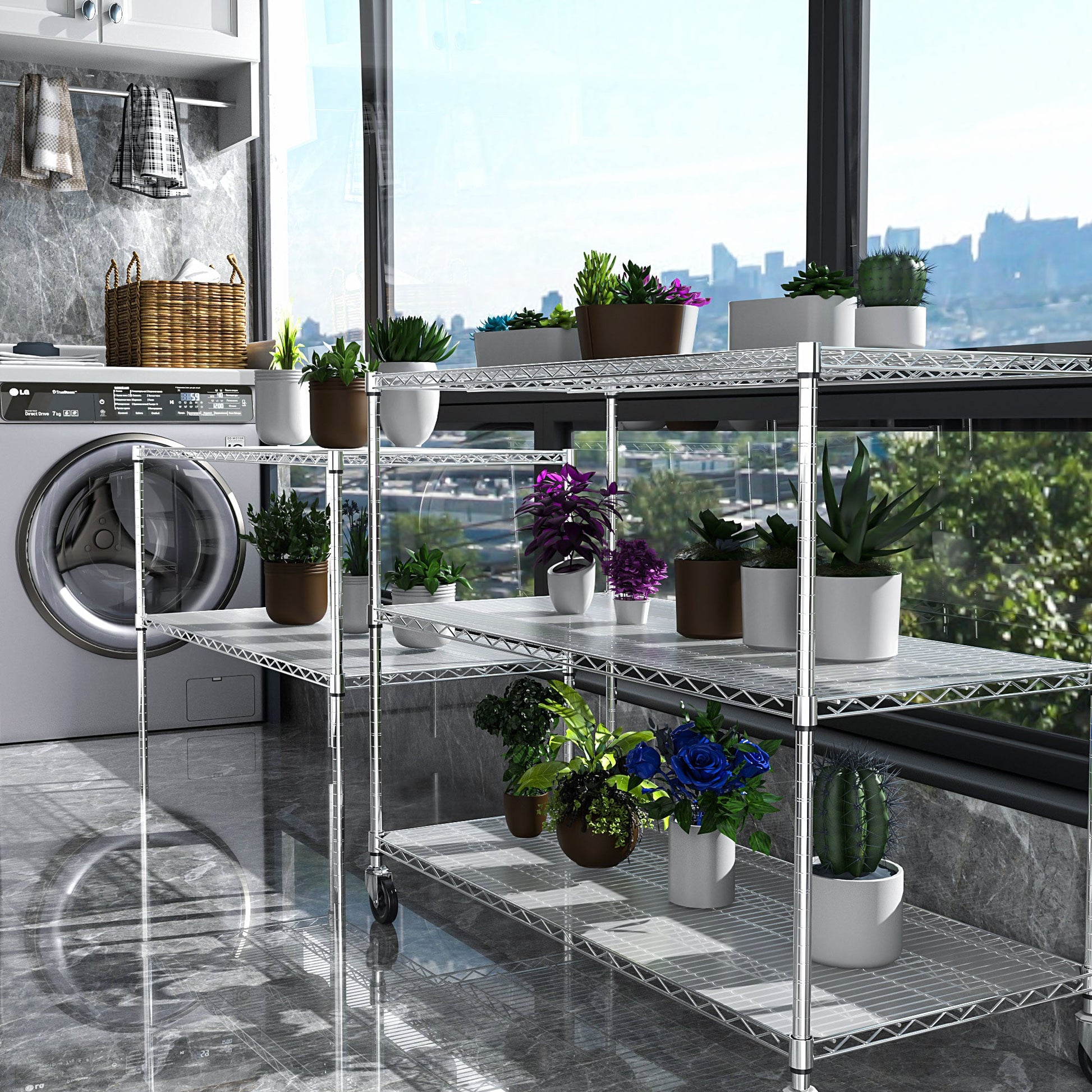 5 Tier 6000lbs Heavy Duty Adjustable Storage Rack Metal Shelf Wire Shelving Unit Chrome - Korvel