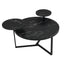 Modern coffee table with two display shelves, Black Faux marble surfaces, Tripod-inspired base,Rounded tabletop edges - Korvel