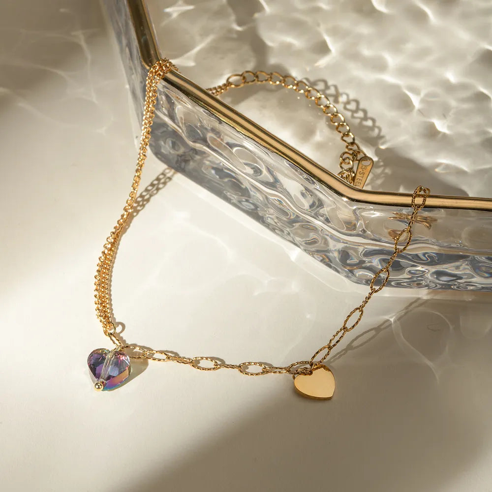 Stainless Steel Synthetic Crystal Heart Anklet Bracelet - Korvel