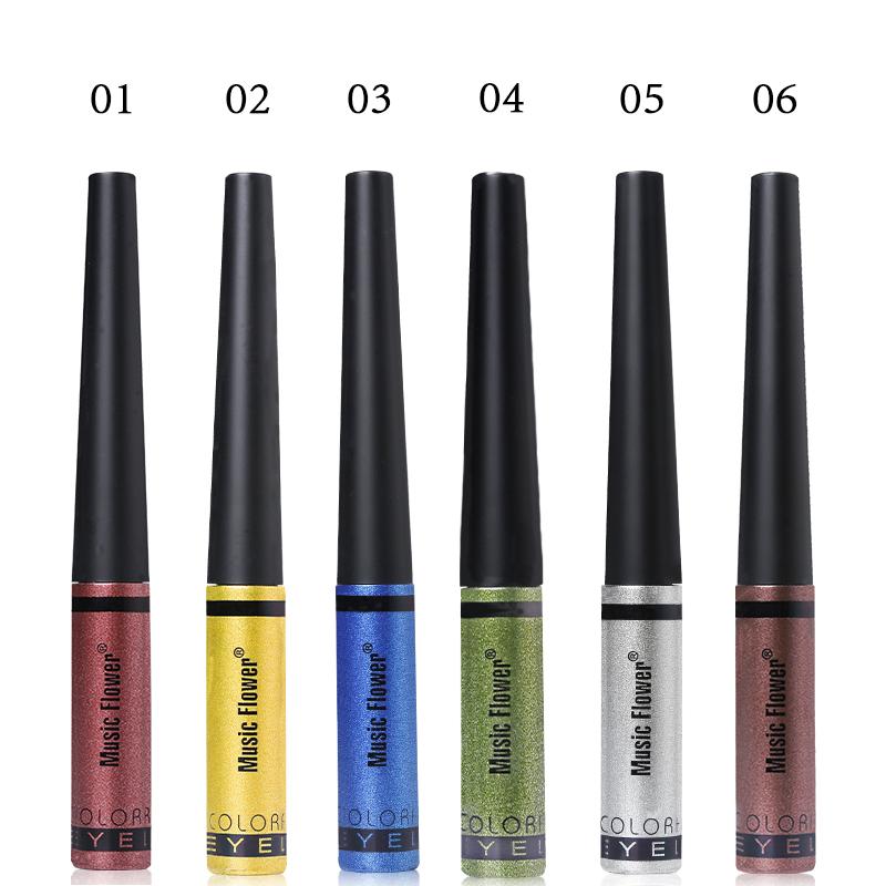 Music Flower Brand 6 Color Shimmer Liquid Eyeliner Pen Brightening Eyes Makeup Eye Liner Pencil Waterproof Quick Drying Eyelid - Korvel