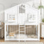 Twin over Twin House Bunk Bed with Roof , Window, Window Box, Door , with Safety Guardrails and Ladder,White - Korvel
