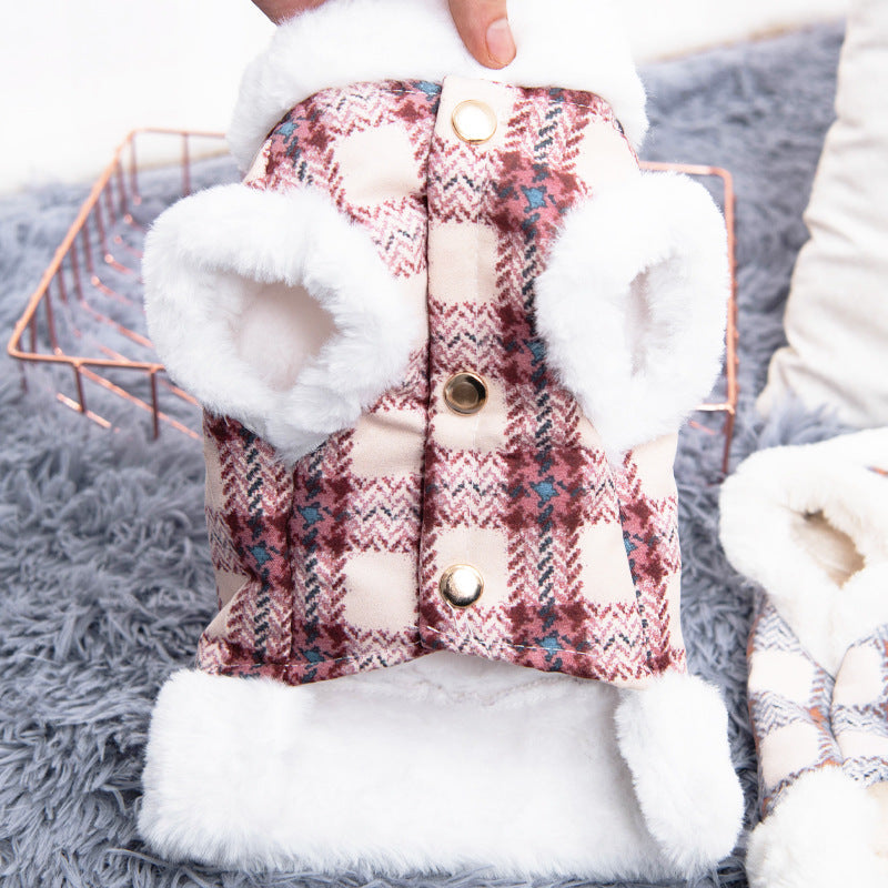 Dog clothing with warmth and plush that can be pulled vest teddy bear small dog cat pet clothing - Korvel