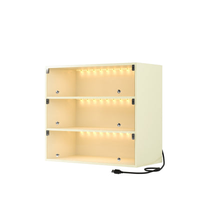 Caja de zapatos elegante blanca con luz LED y puertas de vidrio